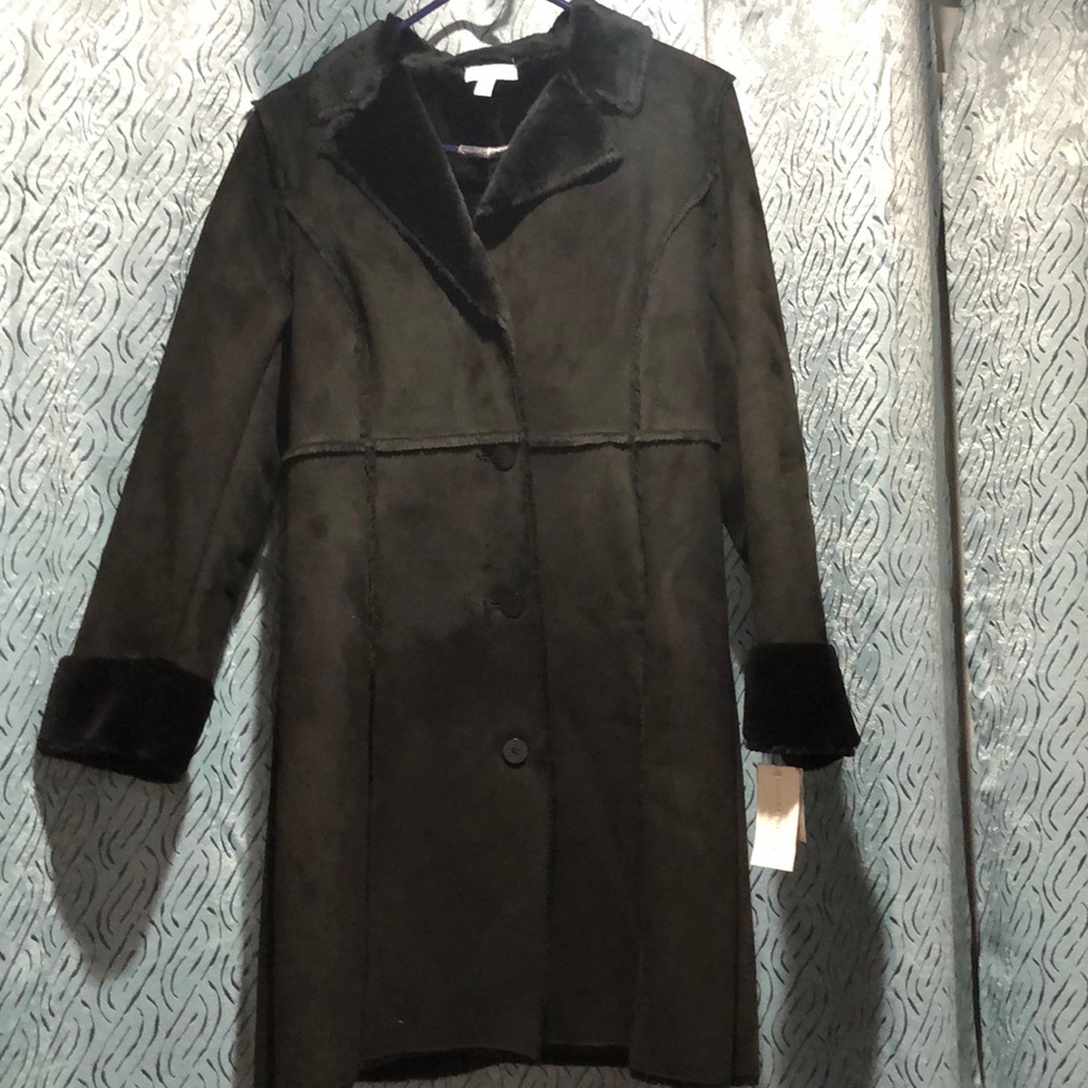 Charter Club black fur-lined coat